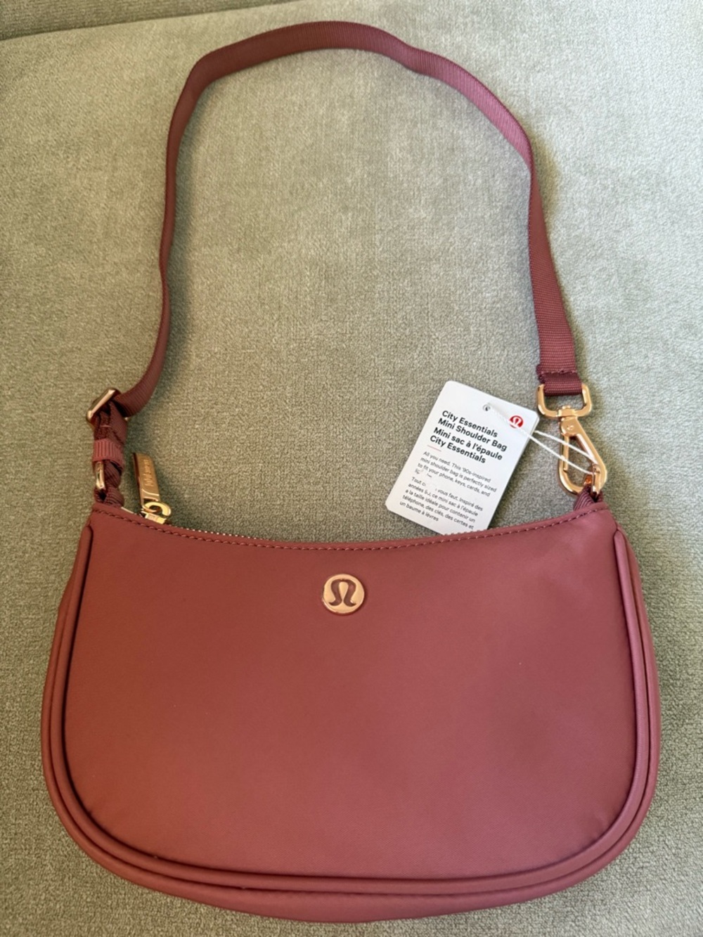 lululemon mini shoulder bag in sold out color DUSK ROSE with rose gold hardware